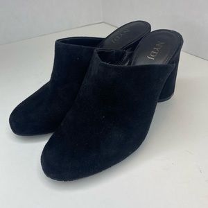 NWT NJDJ Zariah Kid Suede Heeled Mule Slide Wedge Sample Size 6